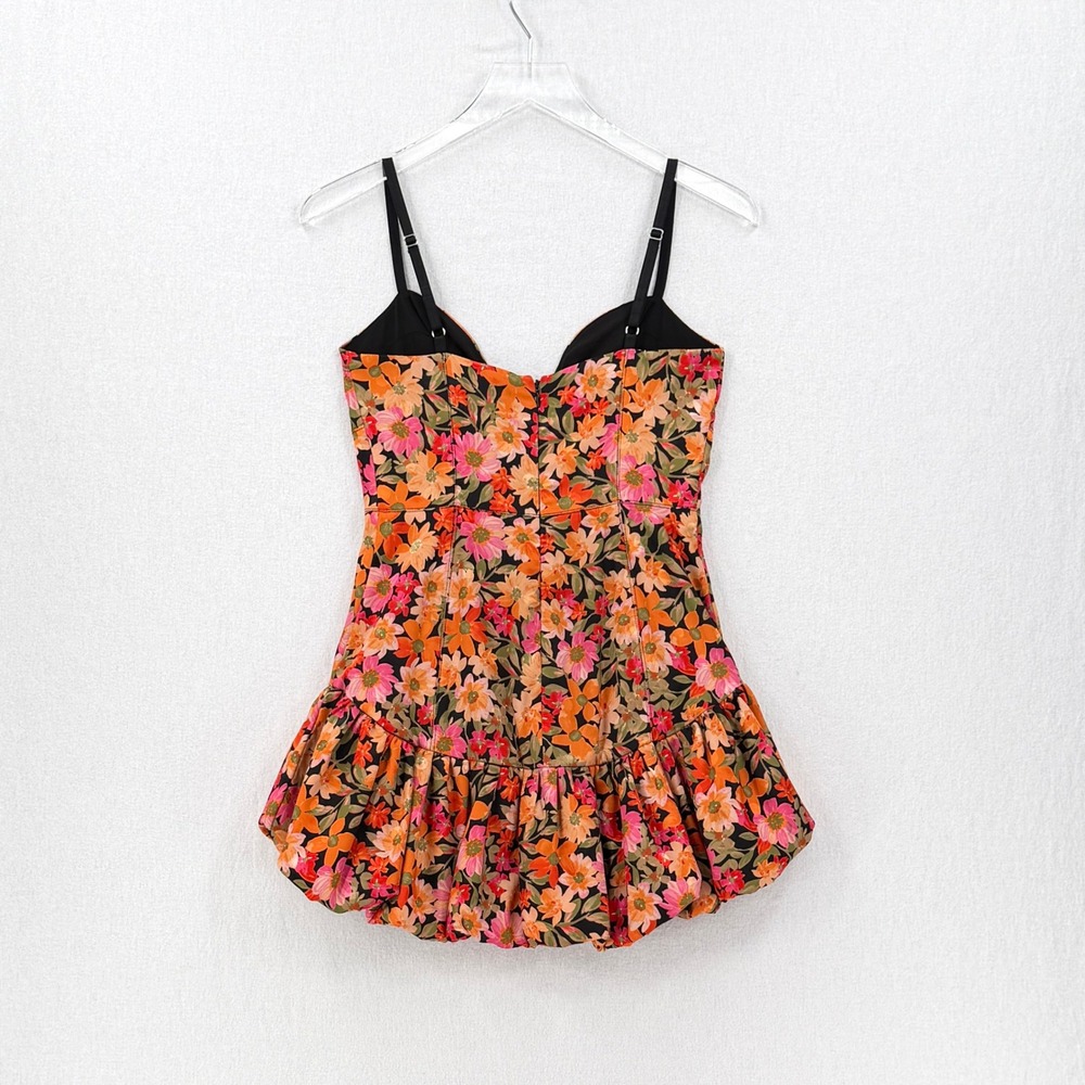 FOR LOVE & LEMONS FREE PEOPLE Sylvie Mini Dress Small Floral Bubble Hem Plunge - Picture 6 of 16
